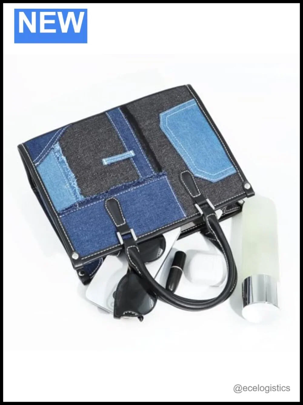 Denim Tote Bag Patchwork Shoulder Bag Vintage Purse Women Travel Daily